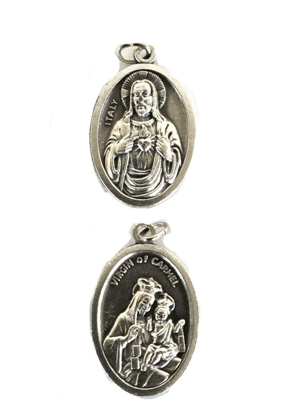 Pack of 6 Heart of Jesus & Virgin of Mt. Carmel Silver Scapular Oxidized Medals 