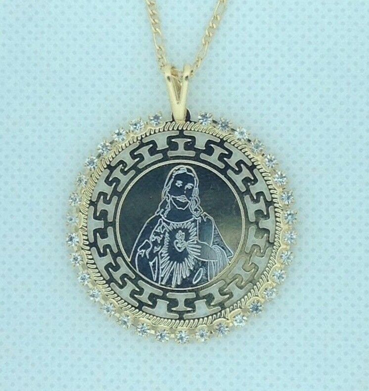 18k Gold Plated Sacred Heart of Jesus Christ Medal Catholic Pendant Necklace 20"