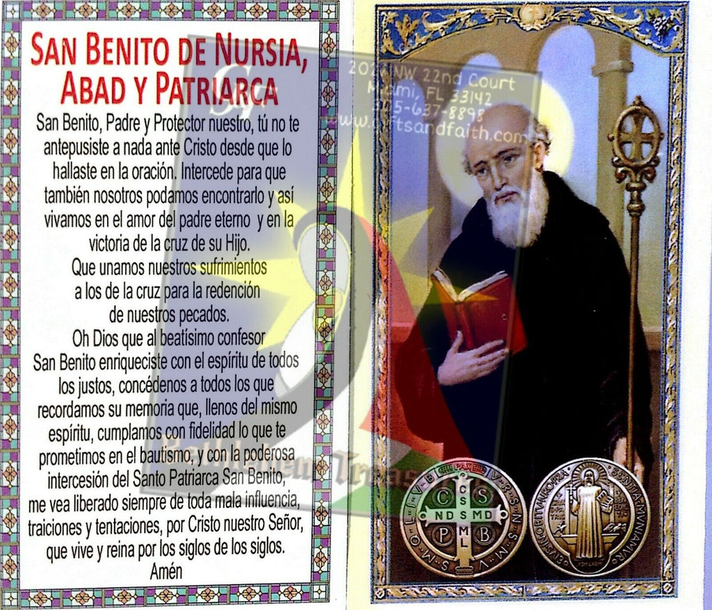 6 San Benito estampa oracion Saint Benedict Laminated Prayer Holy Card Spanish