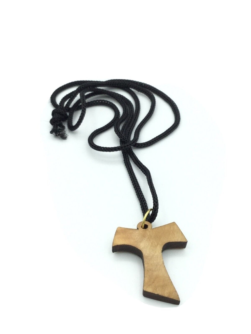 Handcrafted Genuine Olive Wood Tau Franciscan Cross,Pendant Necklace Jerusalem  