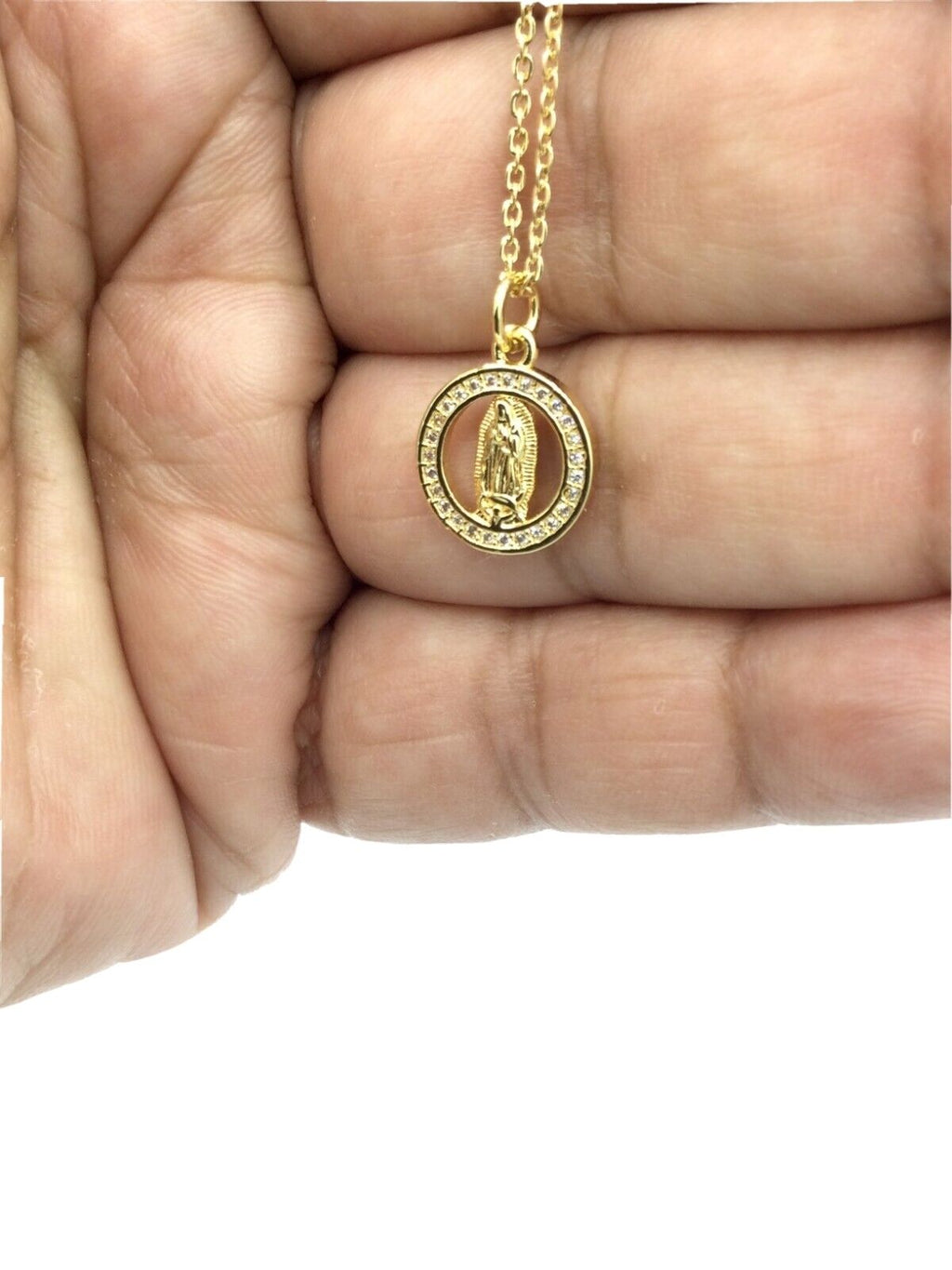 Our Lady Of Guadalupe 14k Gold Plated Medal Pendant Charm Necklace 16" Chain