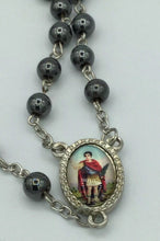 St. Saint Expedite San Expedito  Rosary Hematite Beads Necklace Prayer Card 