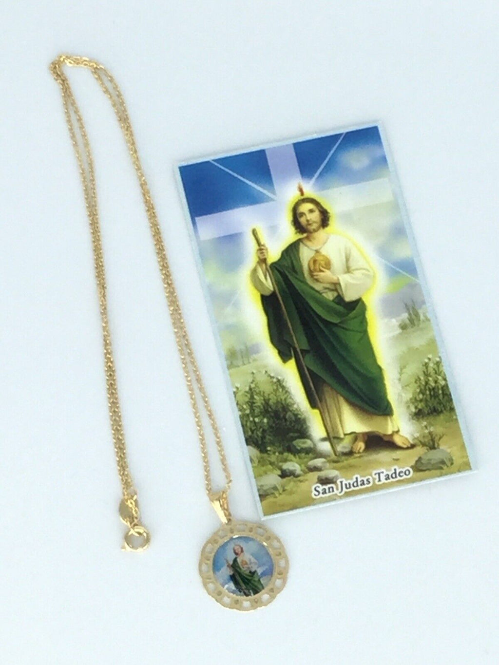 St.Jude Thaddeus Pendant San Judas Tadeo 18K Gold Plated with 20 inch Chain