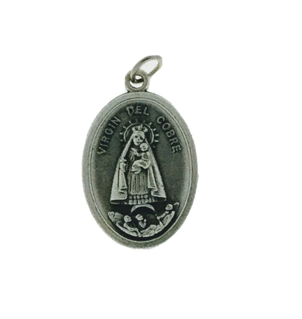  6 Virgen Caridad del Cobre 7/8" x 5/8" Silver Oxidized Medals FREE Prayer card 