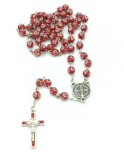 Catholic Rosary Necklace Cross Red Saint St.Benedict MEDAL San Benito Jesus Cruz