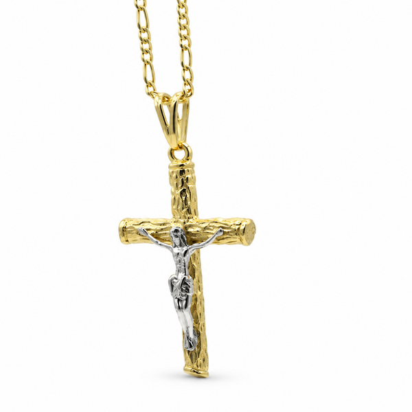 14K Gold-Plated Two-Tone Crucifix Cross Pendant – 23 mm