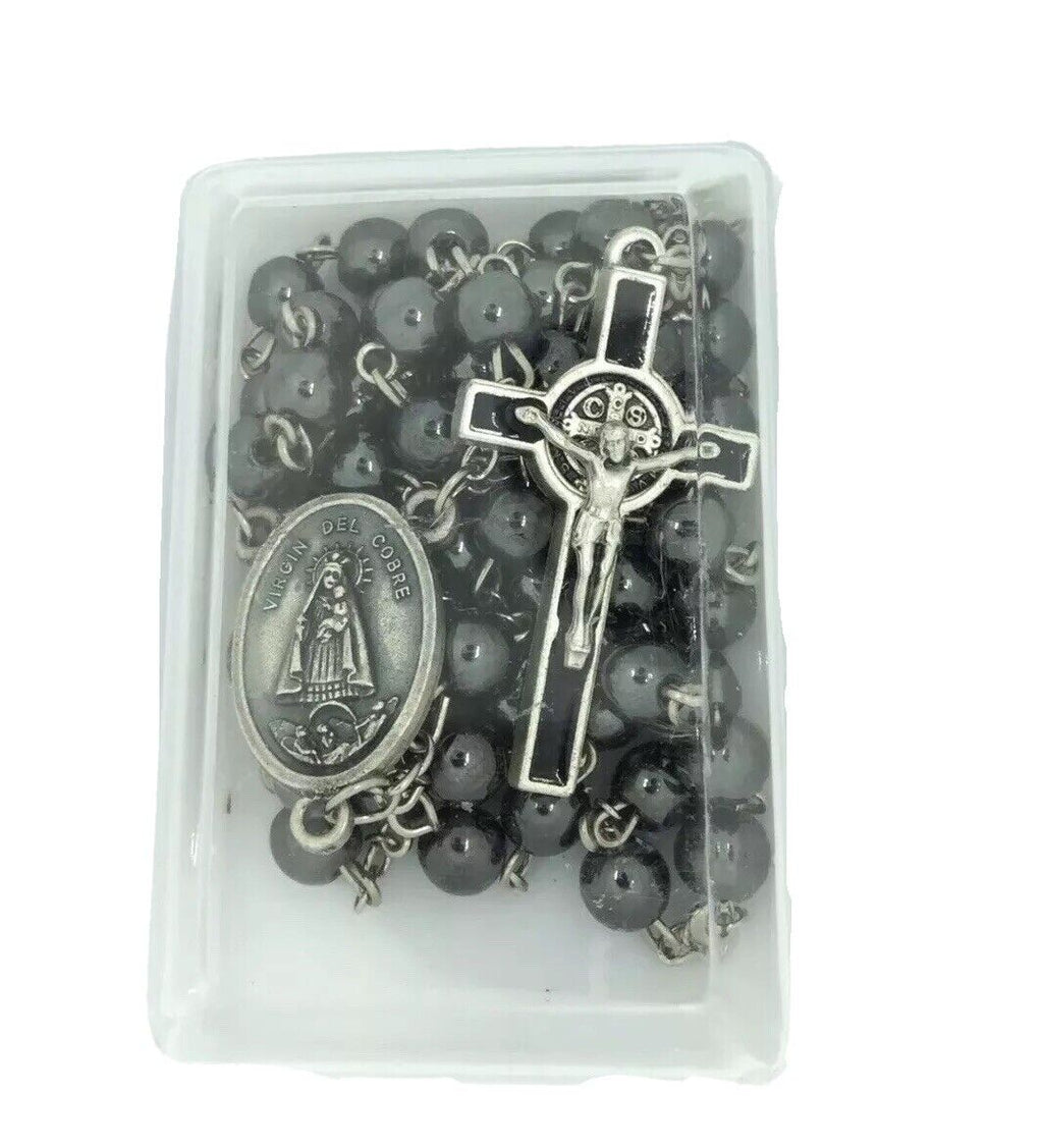 Caridad del Cobre Men's Rosary Hematite st.saint Benedict cross Necklace CUBA 