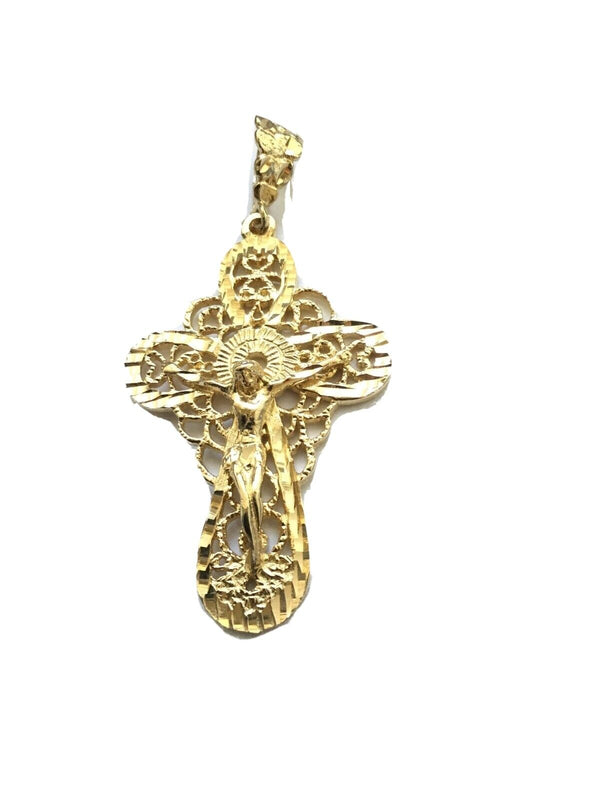 14K Yellow Gold Plated Crucifix Religious JESUS Cross Pendant Charm Protection