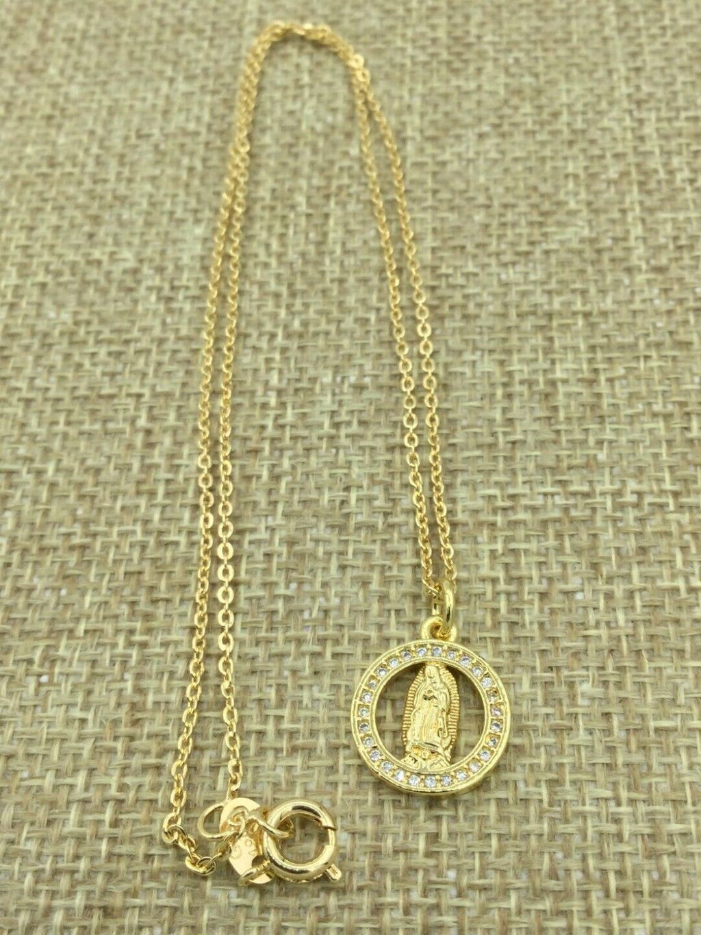 Our Lady Of Guadalupe 14k Gold Plated Medal Pendant Charm Necklace 16" Chain
