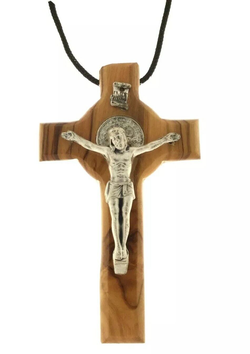 3" St Saint Benedict Crucifix Cross Olive Wood Catholic cord Necklace Excorsismo