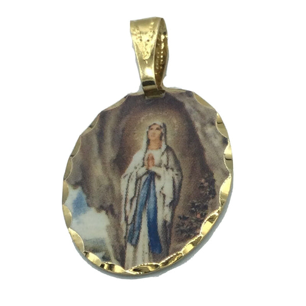 Virgen de Lourdes Medalla Our Lady of Lourdes Oval Medal 18k Gold Plated Medal