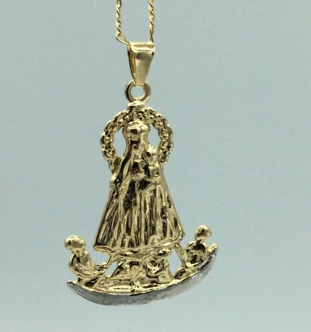 18k Virgen Caridad Del Cobre Our Lady of Charity Yoruba Pendant Necklace Medal