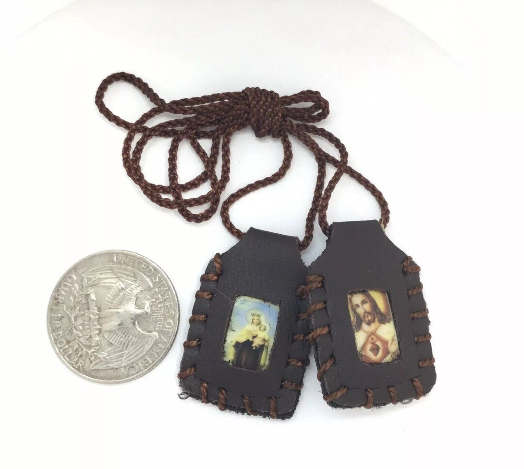 Sacred Heart of Jesus Christ Virgen of Mount Carmel Leather Scapular escapulario