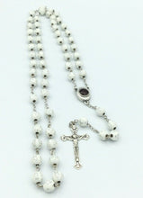 Catholic White Rosary Beads Decorated Crucifixion  Holy Soil from Jerusalem Cruz
