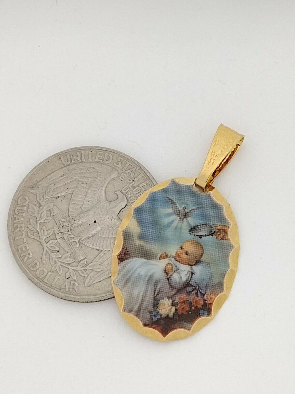 Baptism Gift Medal 14k Gold Plated with 16 inch Chain  Regalo Bautizo Medalla 