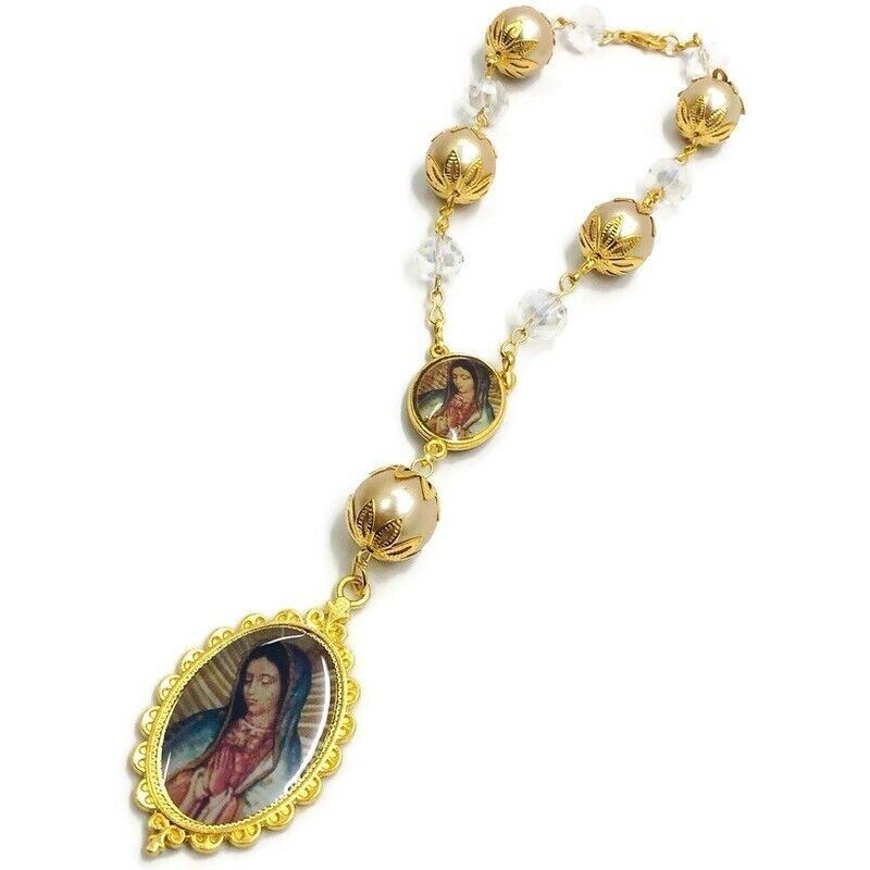 Virgen De La Guadalupe Medalla Rosary Medal 10 mm Beads Stimulated Pearl Mexico