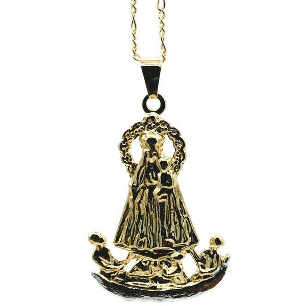 18k Virgen Caridad Del Cobre Our Lady of Charity Yoruba Pendant Necklace Medal