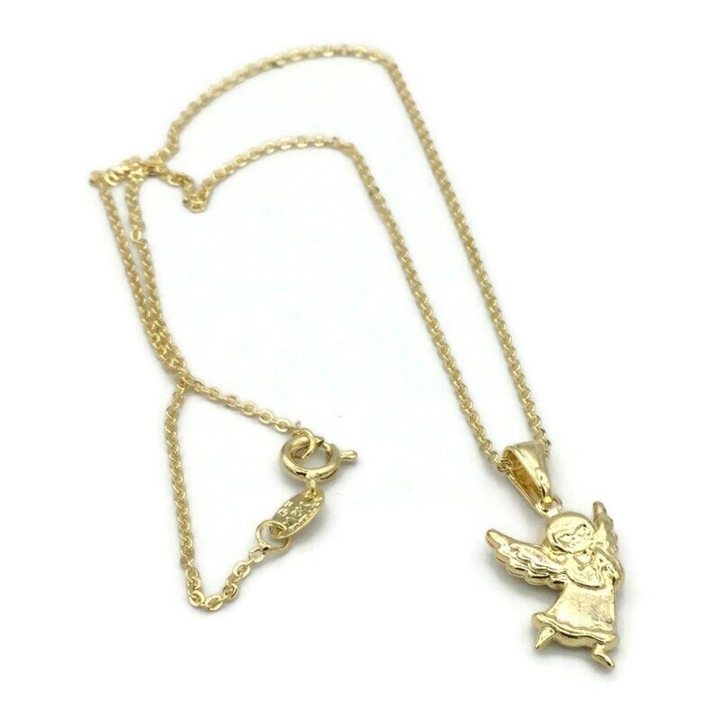 14K Gold Plated Praying Angel Pendant Charm Necklace Baby Kids white 16” Chain