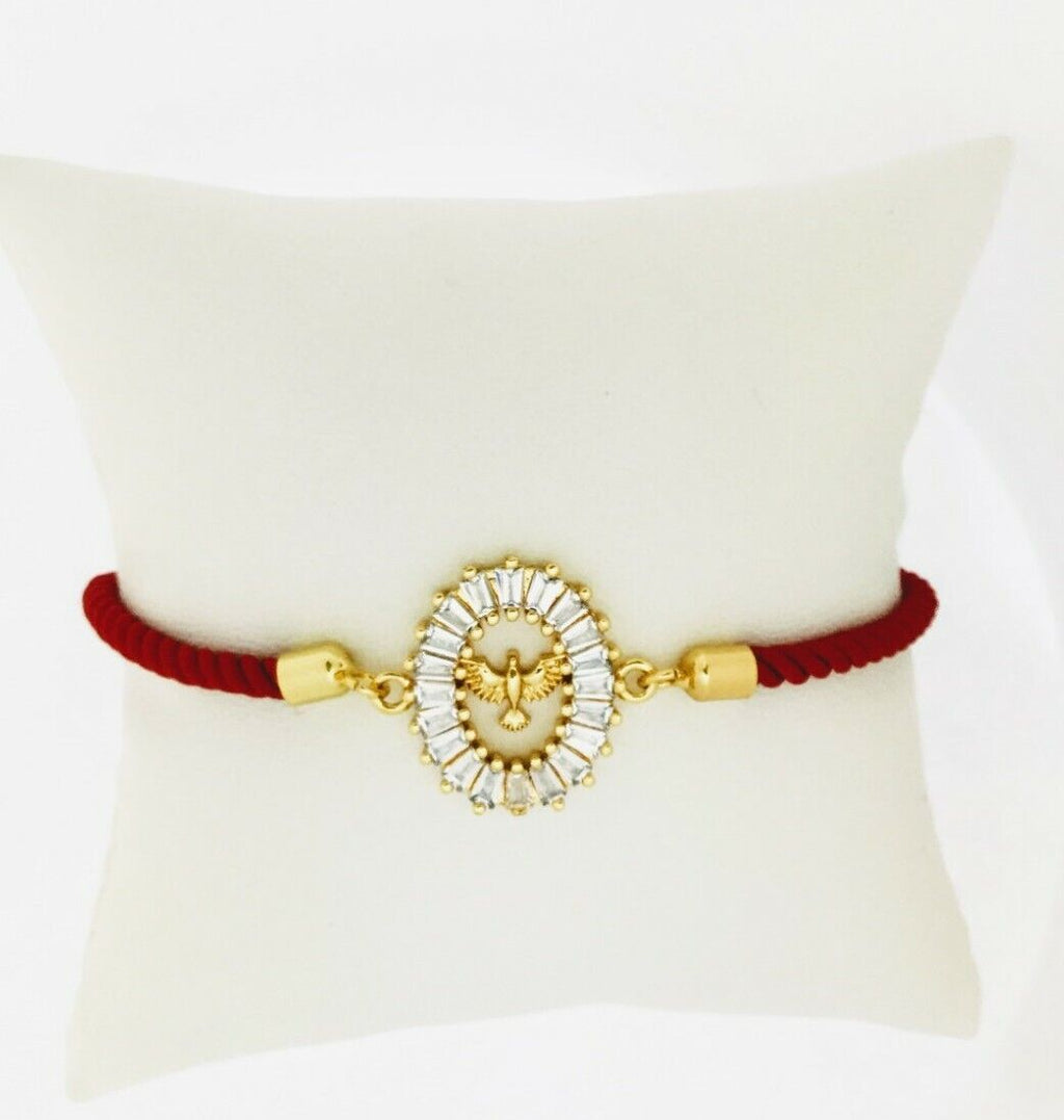 Religious Women Bracelet ,Dove Charm, Holy Spirit Adjustable Red CZ Bracelet  
