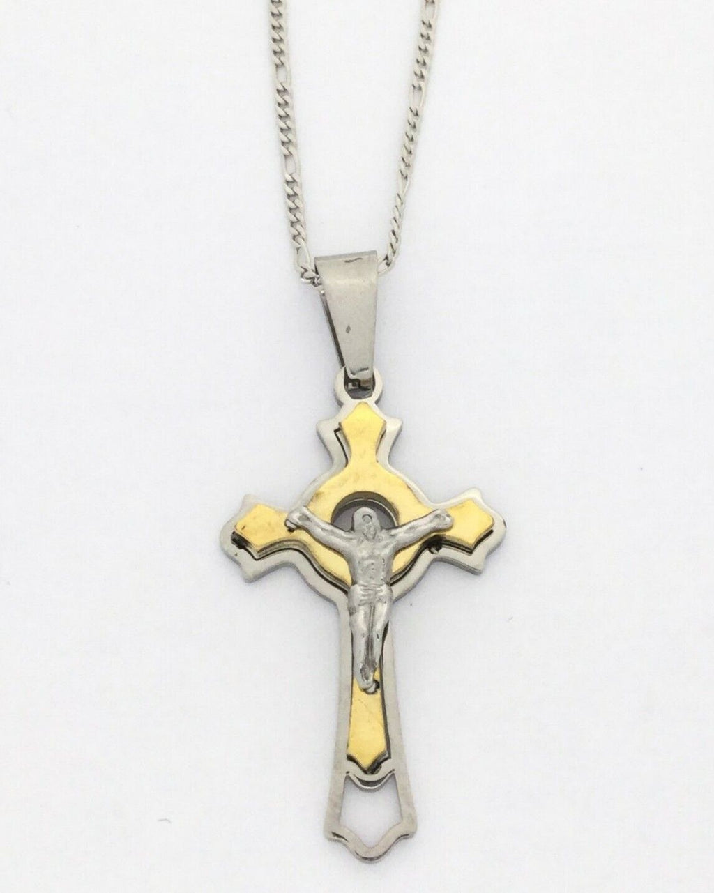 Jesus Cross Crucifix Religious Pendant 19" Chain Necklace Cruz Stainless Steel