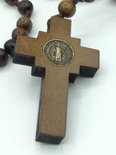 Large St Benedict Rosary Catholic Intercession Beads Brown Wood Cord Men Women