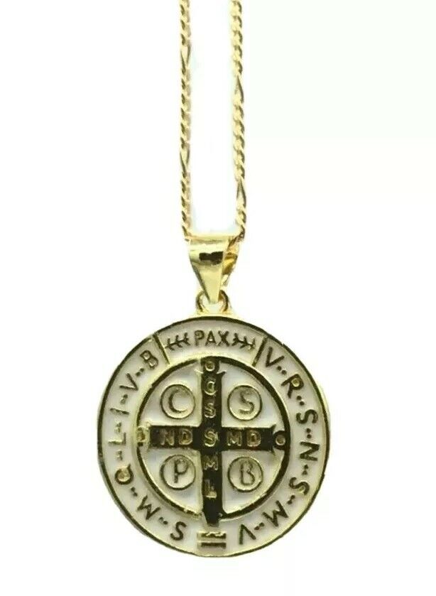 Catholic Saint St Benedict Medal Necklace Pendant Stainless Steel Cross Exorcism