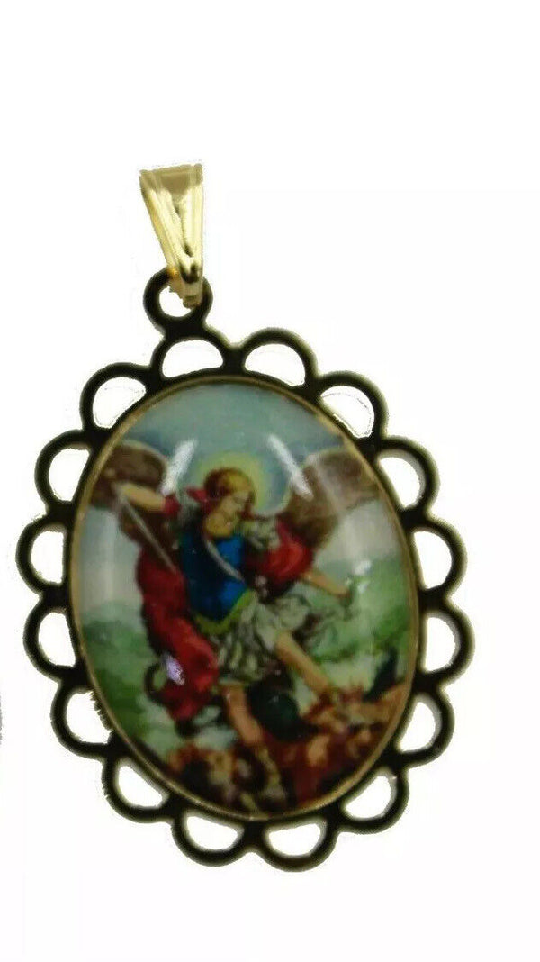 St.Michael Archangel Medal San Miguel Arcangel with 20 inch Chain Gold Plated 