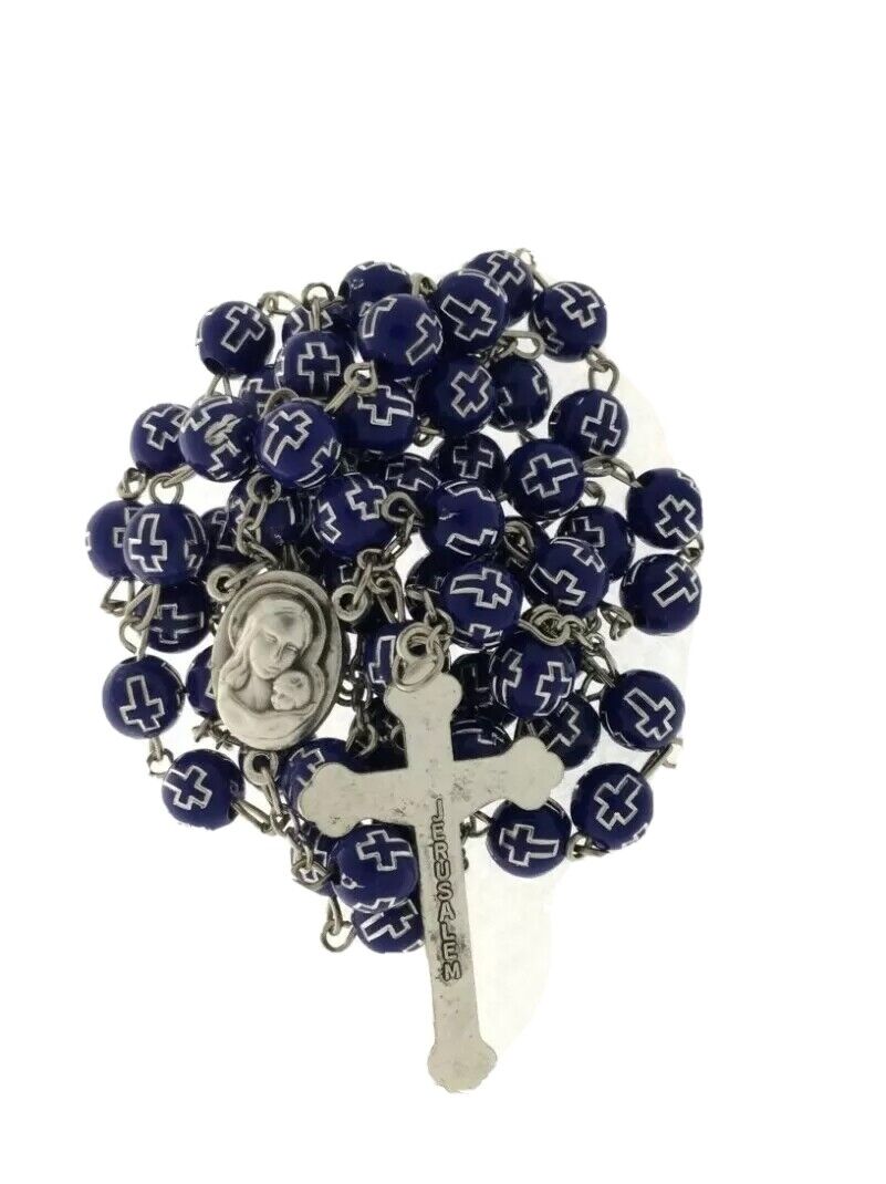 Catholic Blue Rosary Beads Decorated Crucifixion  Holy Soil from Jerusalem Cruz