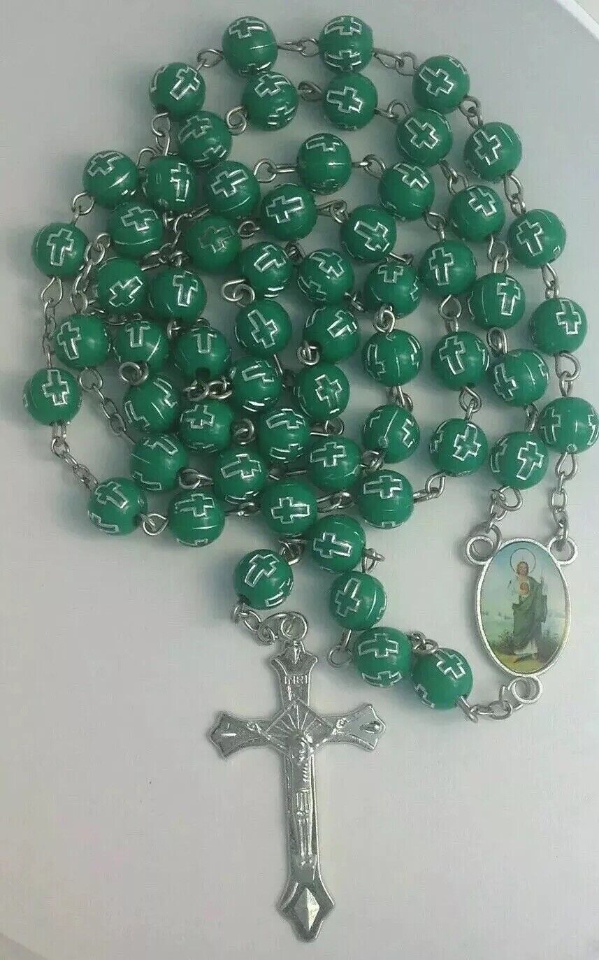 St.Saint JUDE GREEN CATHOLIC  ROSARY Necklace San Judas Rosario oración 🙏