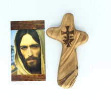 Olive Wood Comfort Cross Holding Cross engraved Emmaus Jerusalem Handmade