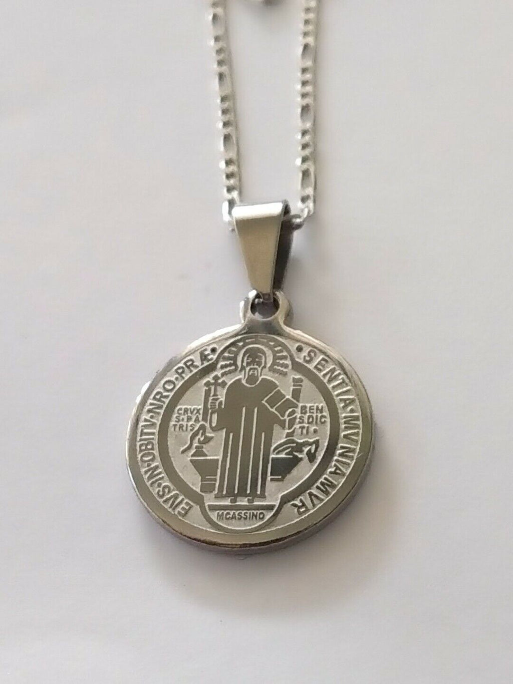 St Saint Benedict Medal  Exorcism Pendant Necklace Stainless Steel San Benito S