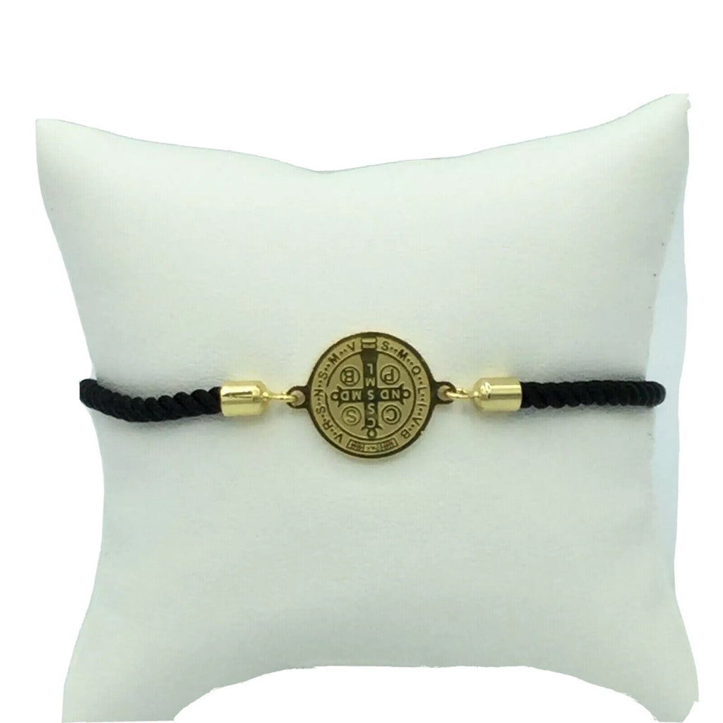 Saint St Benedict Bracelet Adjustable black Cord Medal Pulsera negra  San Benito