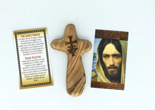 Olive Wood Comfort Cross Holding Cross engraved Emmaus Jerusalem Handmade