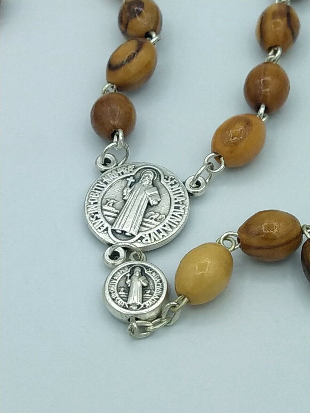 OLIVE WOOD St.Saint Benedict medal Cross Jerusalem Rosary Medalla de San Benito 