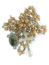 Saint Clare of Assissi Faux gold tone Pearl Rosary Necklace Catholic santa Clara