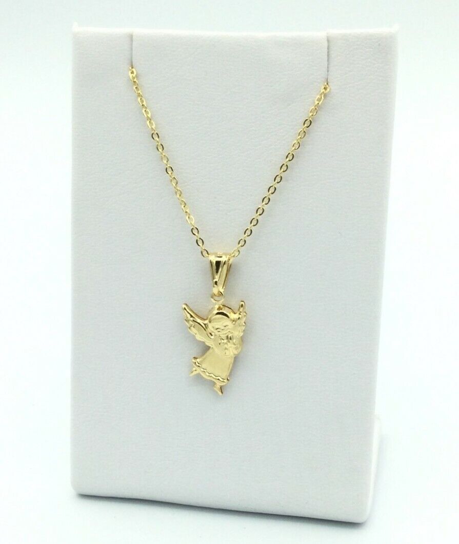14K Gold Plated Praying Angel Pendant Charm Necklace Baby Kids white 16” Chain