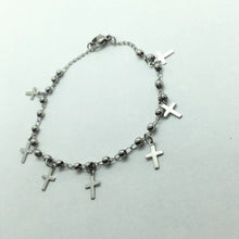 Catholic STAINLESS STEEL ROSARY CROSS BRACELET HANGING CROSS 8” Silver Tone