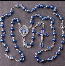 Catholic Virgin Mary Chain Rosary 6mm Blue Glass Pearl Beads Rosario Women