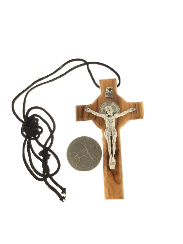 3" St Saint Benedict Crucifix Cross Olive Wood Catholic cord Necklace Excorsismo