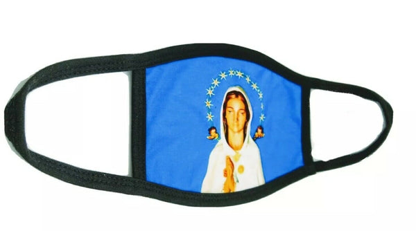 Virgen María Rosa Mistica Cloth Face Mask tapaboca Washable Reusable Fabric Blue