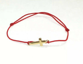 Pulsera De La CRUZ  Hilo Rojo Ajustable red cord Bracelet Cross Gold Plated 