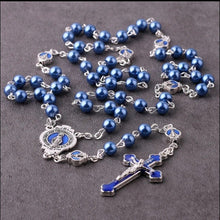 Sapphire Blue Pearl Catholic Rosary Beads Miraculous Medal Milagrosa Cruz Azul