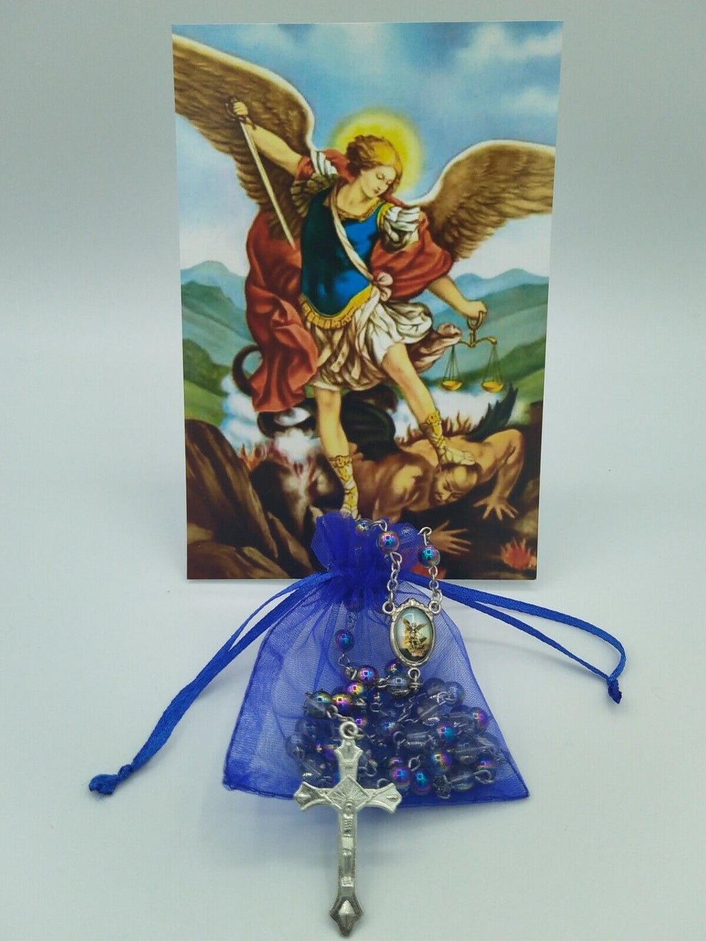 St.Saint Michael Archangel Rosary Glass San Miguel Arcángel Necklace Jesus
