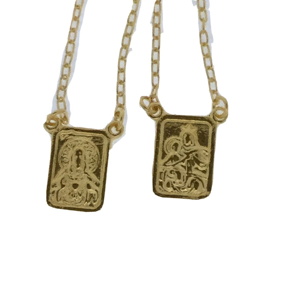 18k Gold Plated Scapular Escapulario Sacred Heart of Jesus & Virgin Mt. Carmel 