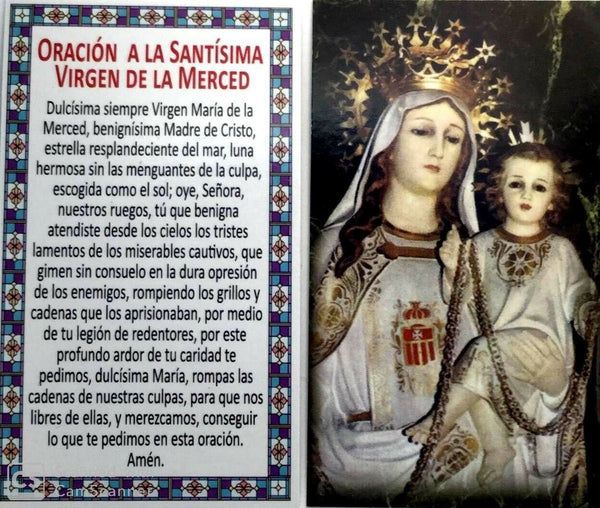 Catholic Spanish Holy Prayer Card Virgen de las Mercedes Lady Mercy Pack of 100 