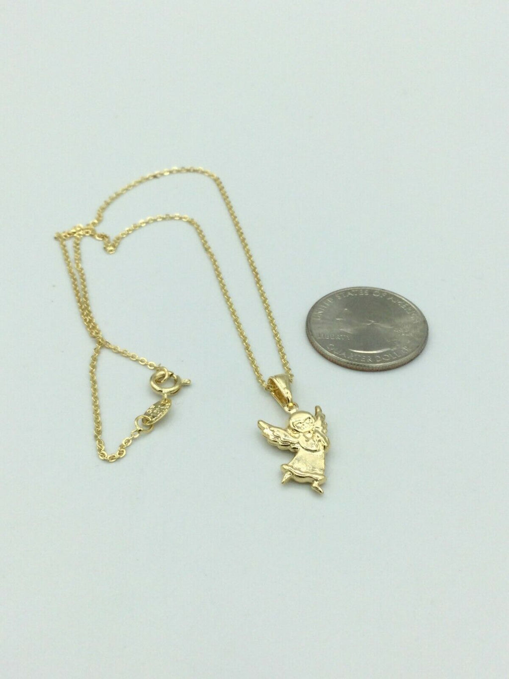 14K Gold Plated Praying Angel Pendant Charm Necklace Baby Kids white 16” Chain