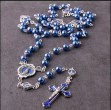 Sapphire Blue Pearl Catholic Rosary Beads Miraculous Medal Milagrosa Cruz Azul