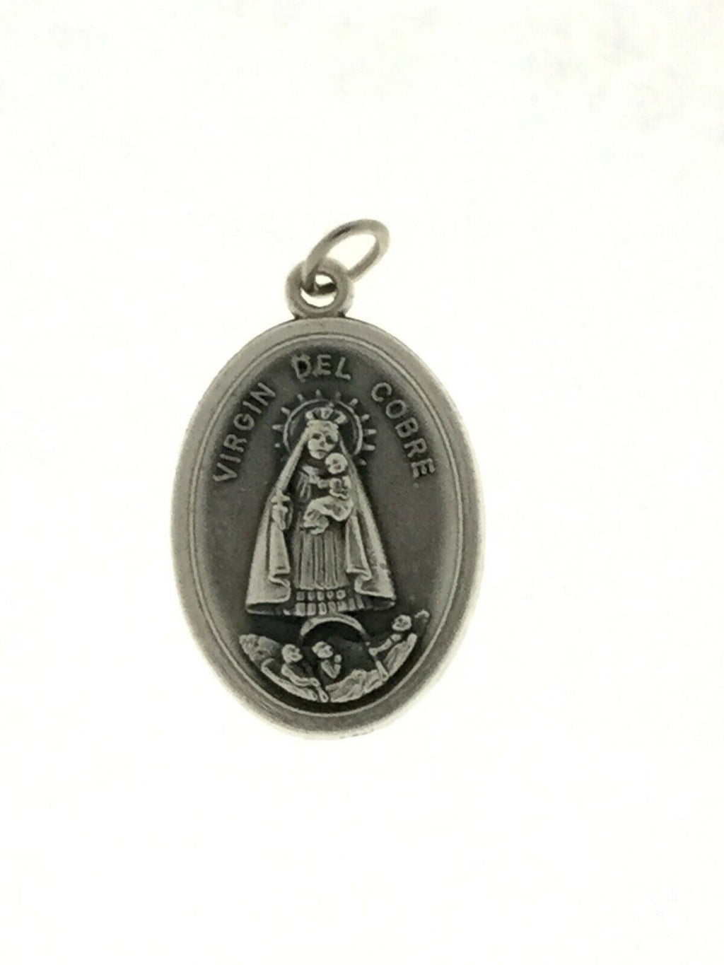  6 Virgen Caridad del Cobre 7/8" x 5/8" Silver Oxidized Medals FREE Prayer card 