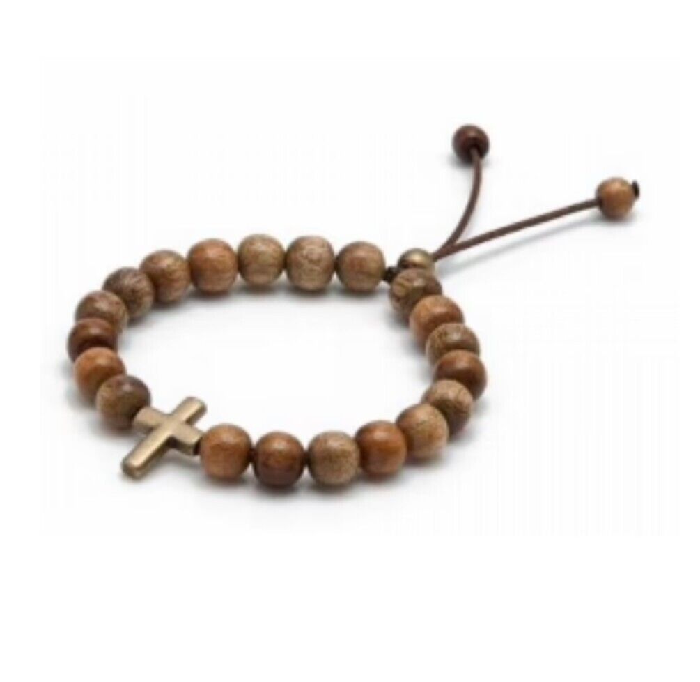 Wood beaded Jesus' Cruz Cross adjustable bracelet Christian Gift made in Brazil 