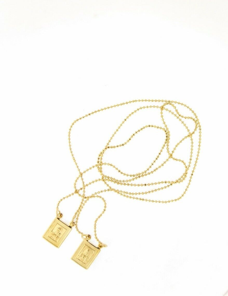 14k Gold Plated Our Lady Mt Carmel & Sacred Heart Jesus  Scapular Necklace 